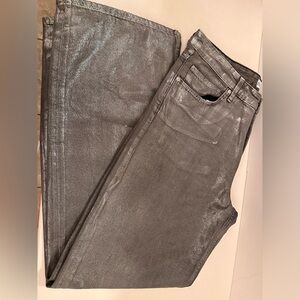 Zara Jeans Womens 12 The Metallic straight Light Silver Gray Denim Shiny NEW
